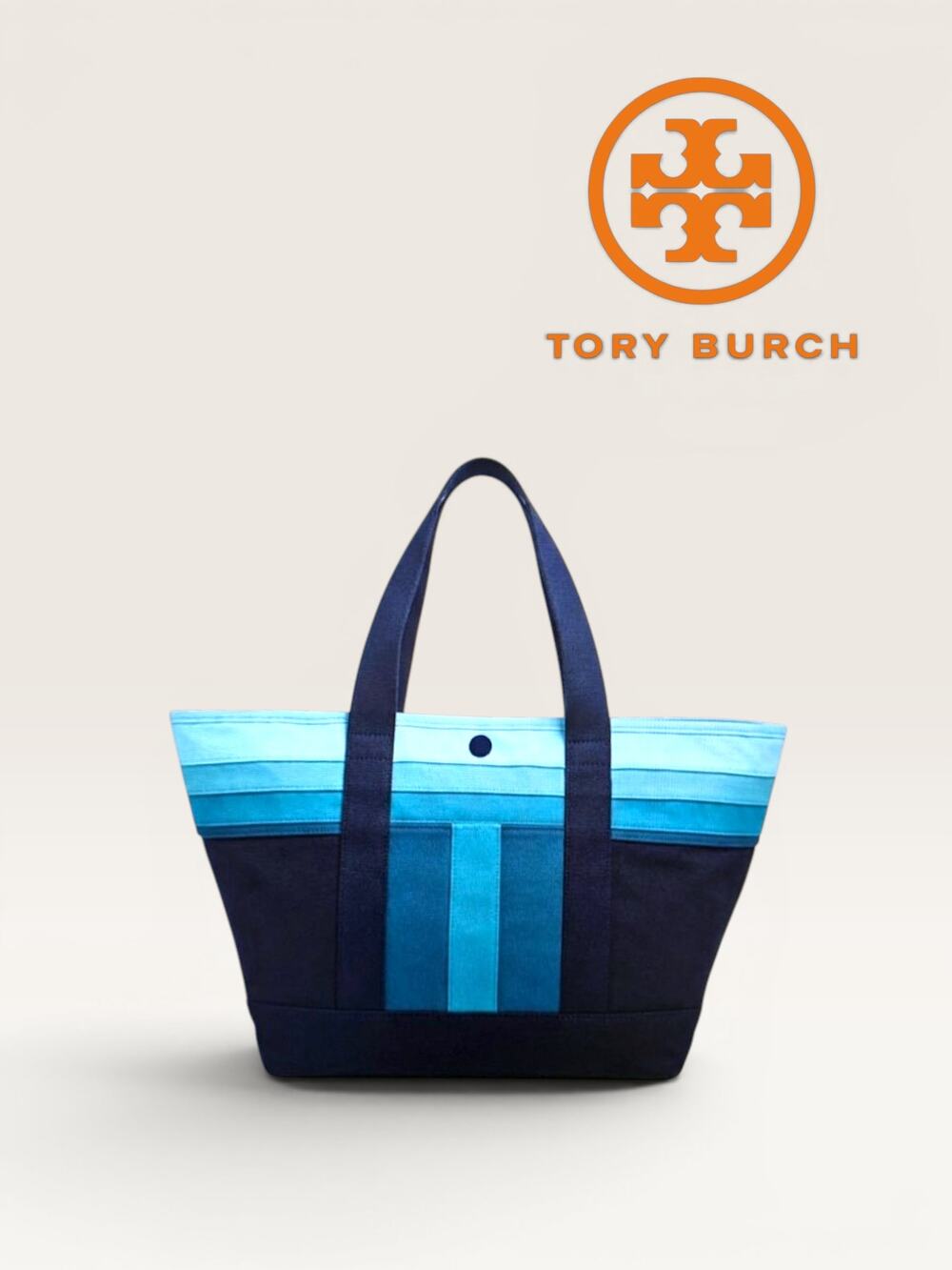 NWT Large Tory Burch Canvas Tote Bag Navy Blue OS